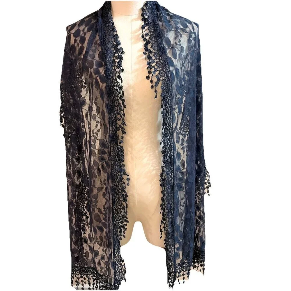 Vintage Leaf Print Sheer Chiffon Scarf Wrap 18X76